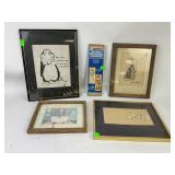 1986 wooden wall scroll calendar, framed artwork,