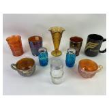 Amber Glass moon and stars Vase, Carnival Glass Cu