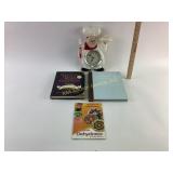 Working Chef Clock and Cookbooks, vintage