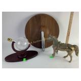 Etched glass globe Galleon whiskey decanter set