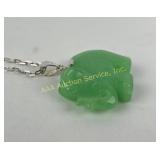 Sterling & jade elephant pendant necklace. Total