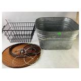 Wheeling Galvanized metal tub. Wire hanging
