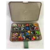 Metal and plastic Beyblades, in case