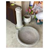 Cement 2 pc bird bath. Both pieces have a crack