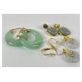 (3) pairs sterling & jade earrings. Total weight