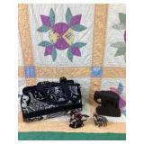 Quilt blanket, travel makeup/toiletry bag, cast