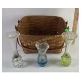Longaberger basket, glass paperweight and bud