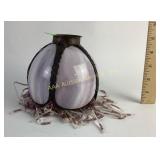 Purple slag glass lamp light fixture with beaded