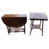 Two (2) MCM accent tables. Drop leaf narrow table
