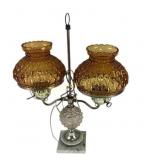 Vintage Double Arm Student Brass Lamp with Marble