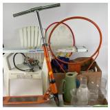 Basketball hoop, bike air pump, scooter, metal