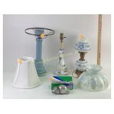 Glass hurricane style lamp, painted glass lamp,