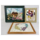 Framed Embroidered Nature/Flower/Heart Art. Qty.