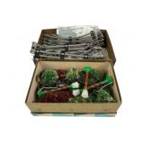 Metal railroad tracks, curved and straight,