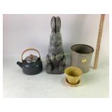 McCoy yellow planter, Concrete bunny, ears