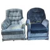Two (2) blue swivel chairs. No obvious rips or