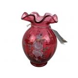Fenton hand painted cranberry rib optic glass