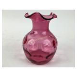 Fenton cranberry coin dot ruffled vase
