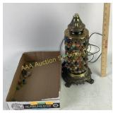Crackle glass marble lamp with brass vase, works,
