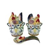 Fitz and Floyd Ricamo (2) lidded canisters, spoon