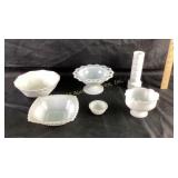 Milk glass vase, bowl. Avon rose, white glass