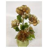 Lucite amber flower and leaves tabletop bouquet,