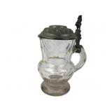 Antique German cut glass stein with pewter mounts