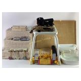 Pyrex milk glass loaf pan, escape ladder, medium