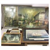 Framed Art: street scene signed standford, lake