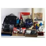 Victorinox bags, worn, bike helmet, clocks, iron,