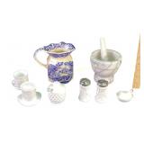 Marble  mortar and pestle, some staining, milk