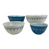 Pyrex Snowflake blue patter nesting mixing bowls.