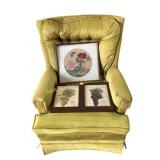 1960s golden green crushed velvet swivel rocking