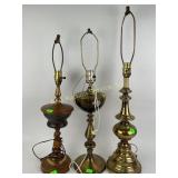 Brass table lamp, wooden lamp, glass and brass