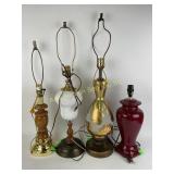 Hobnail glass lamp, wooden lamp, gold toned lamp,