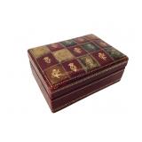 Old Italian tooled gilt leather jewelry box made