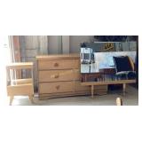 1950s Burled Blonde Oak MCM 6 drawer