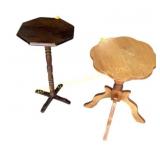 Two (2) accent tables. Dark octagon one is a bit