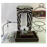 Zebra side table, festive lites, cookie cutters,