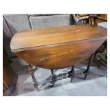 Drop-Leaf Wooden Table With Turned Legs 42 x 49 x