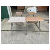 Metal and Laminate School Desks with Chairs and St