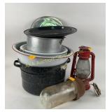 Graniteware pot, enameled bowls, chipped, Hope