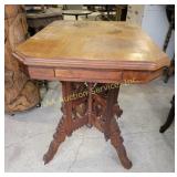 Eastlake Ornate Wooden Pedestal Table with Octagon