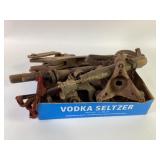 Iron trap, iron wheels, primitive wood and iron