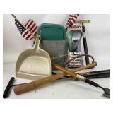 Tingly rubber boots, galvanized tin pail, bike