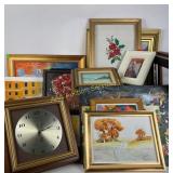 Art: framed. ribbon flowers, seascapes by s.