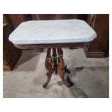 Eastlake Marble-Top Wooden Side Table With Carved
