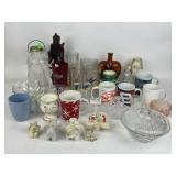 Cut glass bowls, crystal basket, carved Asian