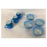 Anchor Hocking Blue Milk Glass Mugs and Bowls