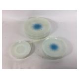 Milk Glass Plates and Saucers with Blue Floral Des